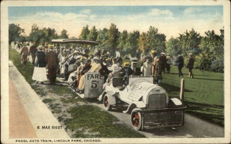 Chicago IL Fadgl Auto Miniature RR Train Ride c1915 Lincoln Park Postcard