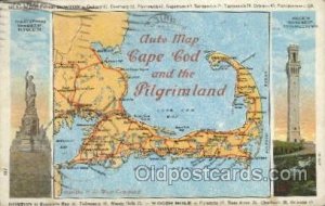 Cape Cod, Mass, USA Map 1960 crease left edge, postal marking on front, some ...