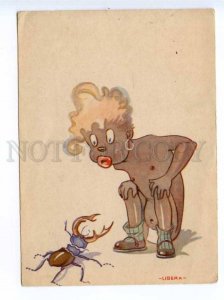 420785 Germany Black little boy & beetle by Libera vintage postcard 