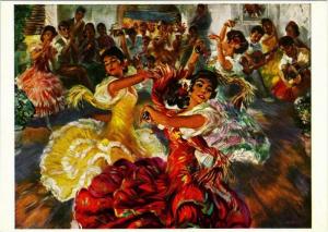 Las Sevillanas by John Strevens Flamenco Dancers Art Postcard