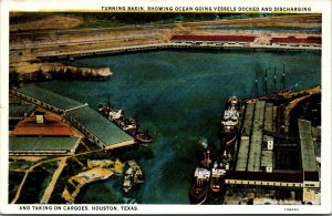 Vtg Houston TX Turning Basin Ships Discharging and Taking on Cargoes Postcard