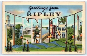 Large Letter Linen RIPLEY, TN ~  1943 Lauderdale County Curt Teich Postcard