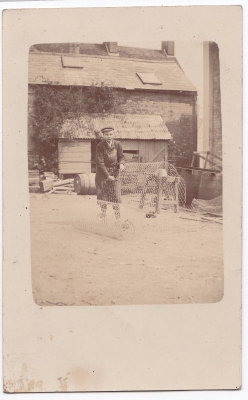 Social History, Apprentice Boy Cutting Wire Netting RP PPC, Unposted, c 1910's 