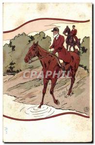 Postcard Old Dogs Dog Hunting hounds has Horseman Horse