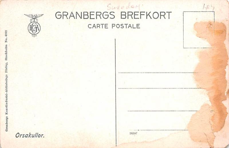 Sweden Old Vintage Antique Post Card Orsakullor Paper on back