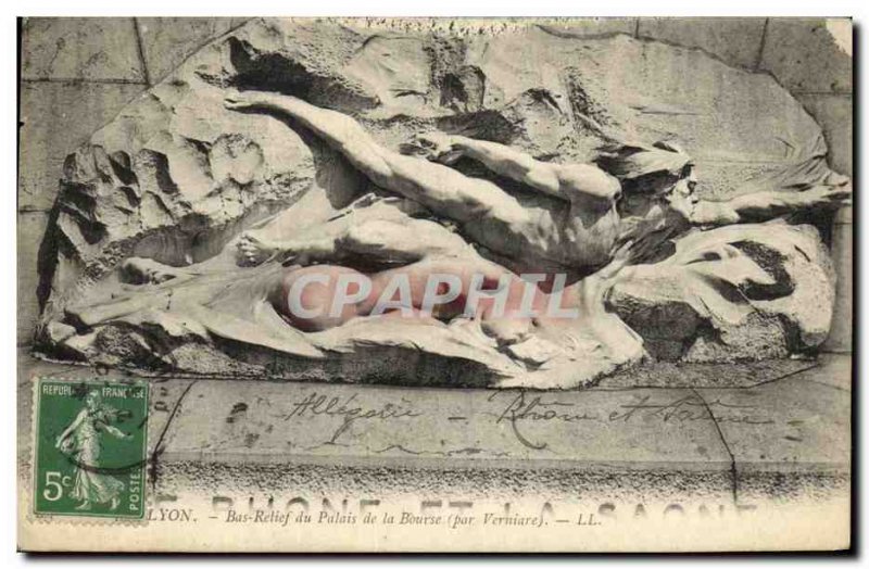 Old Postcard Lyon Bas relief Palais de la Bourse by Verniare