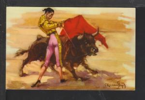 Bull Fight,Artist Signed Postcard 