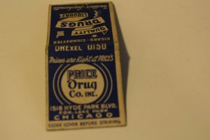 Price Drug Co. Inc. Chicago Illinois 20 Strike Matchbook Cover 