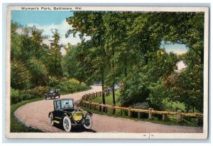 c1910's Wyman's Park Baltimore Maryland MD, Curve Road And Cars View Postcard 