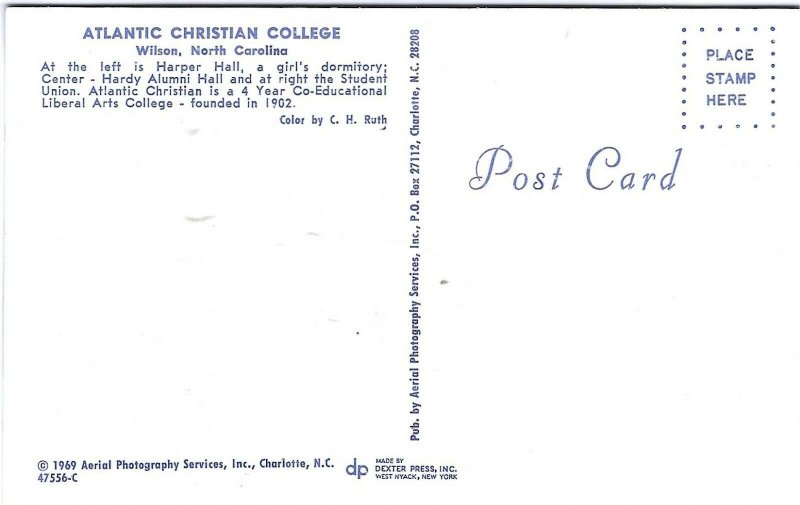 Marked 1966, Atlantic Christian College, Wilton, North Carolina