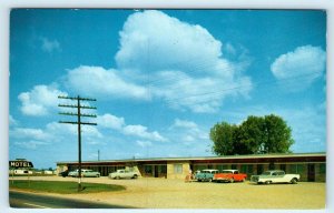 ANGOLA, IN Indiana ~WEBSTER MOTEL 1957 Cars Roadside Steuben County Postcard