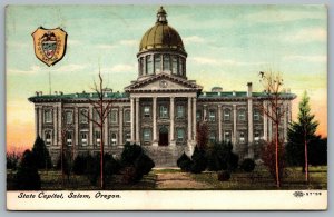 Postcard Salem Oregon c1908 State Capitol with Seal To Wyoming Iowa