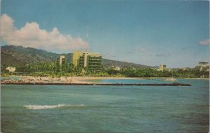 Postcard Hilton Hawaiian Village Duke Kahanmoku Beach Waikiki Honolulu Hawaii