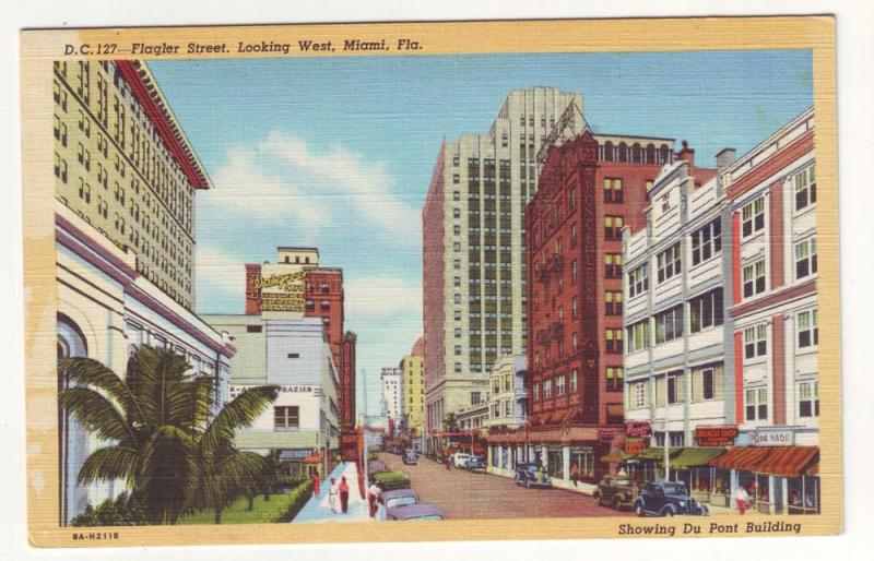 P275 JL 1930-45 postcard miami fl flagler st scene old cars