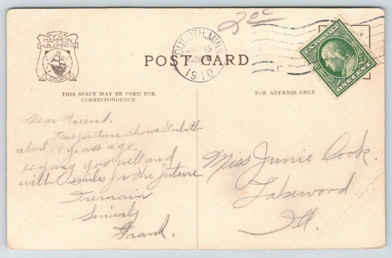 Duluth Minnesota~Birdseye Upwards~Post Office & Beyond~Homes~Garden~1910 PC 