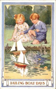 Hester Margetsen Children Playing with Sailing Toy Boats Vintage Postcard