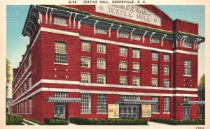 Vintage Postcard Textile Hall Center of the South Greenville South Carolina SC