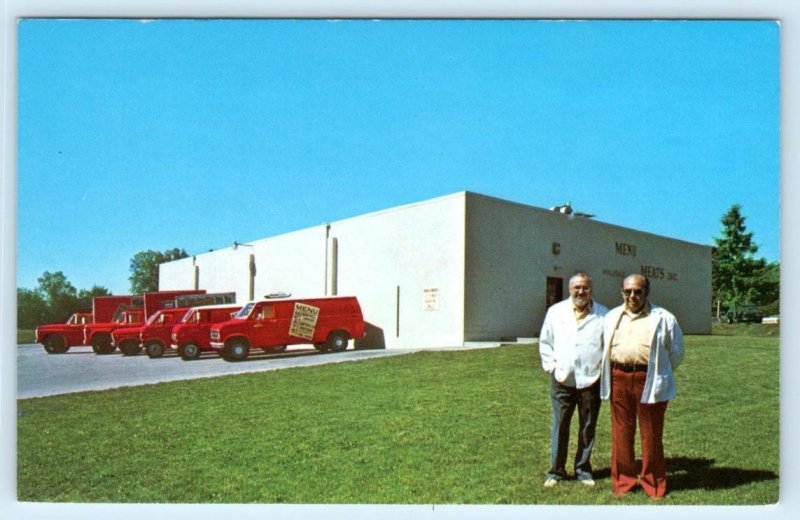 FORT WAYNE, Indiana IN ~ Advertising MENU MEATS Delivery Trucks c1970s  Postcard