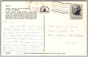 Postcard Laredo Texas TX Flags White Building 1960s Chrome Palm Tree