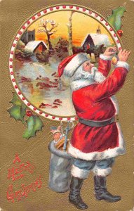 Santa Claus Hanging Ornament Merry Christmas 1910 postcard