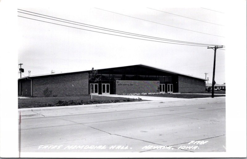 Real Photo Postcard Gates Memorial Hall in Nevada, Iowa