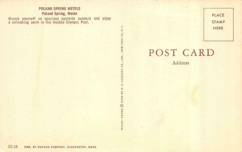 POLAND SPRING, ME Maine POLAND SPRING HOTEL Pool~Deck  ROADSIDE Chrome Postcard