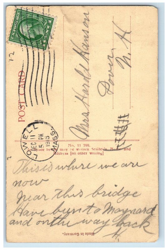 1915 View Of Aiken St. Bridge Lowell Massachusetts MA Antique Posted Postcard