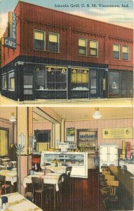 1952 Vincennes Indiana Lincoln Grill restaurant Interior Tichnor Postcard 26-72