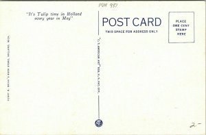Tulip Bed Centennial Park Holland Michigan MI May VTG Postcard WB Unposted UNP 