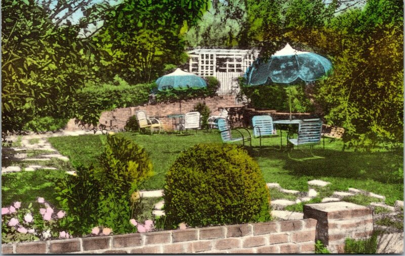 postcard Luray VA hotel - The Mimslyn - Gardens - hand colored