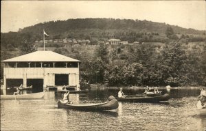 Lunenburg Vermont Canoe Boating Neal Pond? c1922 Real Photo Vintage Postcard