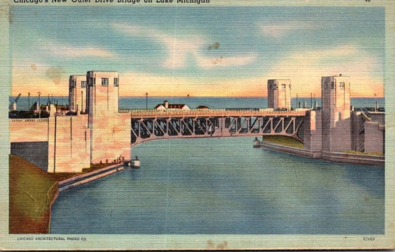 Illinois Chicago New Outer Drive Bridge On Lake Michigan 1945