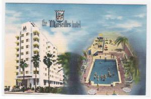 Marseilles Hotel Miami Beach Florida linen postcard