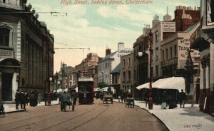 Vintage Postcard 1910's High Street Looking Down Cheltenham Gloucestershire UK