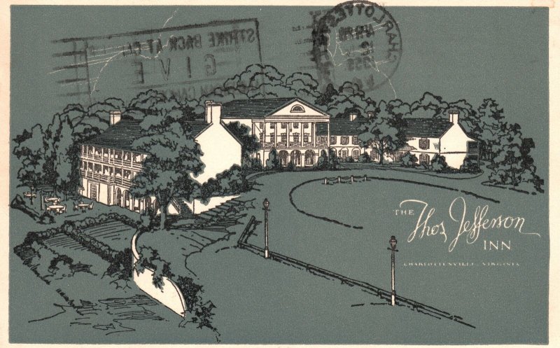Vintage Postcard 1955 Thomas Jefferson Inn Hotel Court Charlottesville Virginia