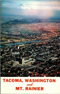 Vtg Tacoma Washington WA Aerial View of City Mt Rainier 1950s View Postcard