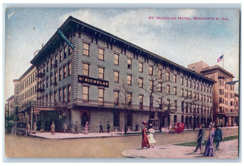 Springfield Illinois Postcard St. Nicholas Hotel Exterior c1910 Vintage Antique