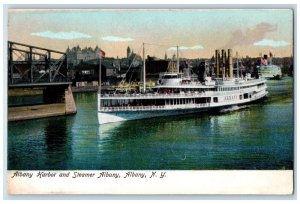 c1905 Albany Harbor Steamer Dock Port Cruise Albany New York NY Vintage Postcard