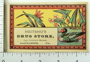 1870's Heitshu's Drug Store Dragonfly Duck w/ Night Calls Lancaster Card F101