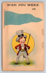 Wish You Were In  Flag Pennant  Unused  Magician  Magic      Postcard