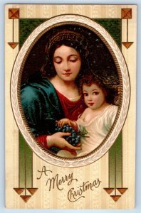 1910 Christmas Religious Grapes Embossed Marion Ohio OH Antique Postcard