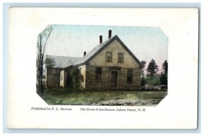 1913 Old Stone Schoolhouse Salem Depot Train Station New Hampshire NH Postcard