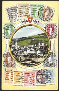 SWITZERLAND Stamps on Postcard St Gallen Used c1910s