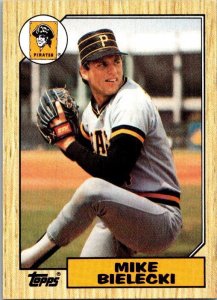 1987 Topps Baseball Card Mike Bielecki Pittsburgh Pirates sk2376