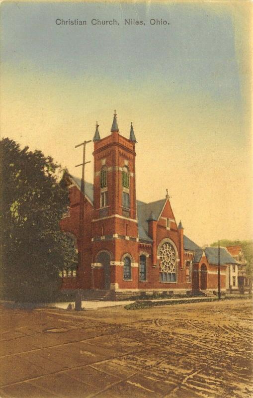 Niles OhioChristian Church on the CornerRutted Dirt RoadHouses1910 Hancolor