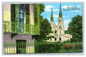 Vintage 1940's Postcard St. John's Cathedral Basilica Catholic Savannah Georgia