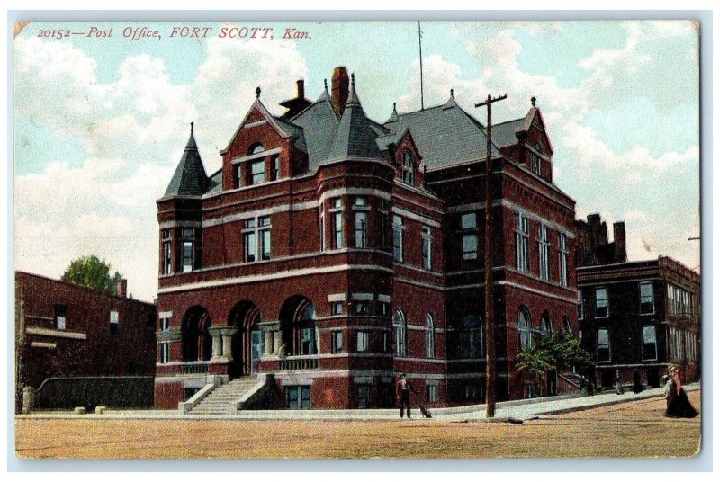 1908 Post Office Building Stairs Entrance Tower Fort Scott Kansas KS Postcard