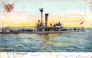 U.S.S. Miantonomah Military Battleship 1906 corner wear, glitter on card