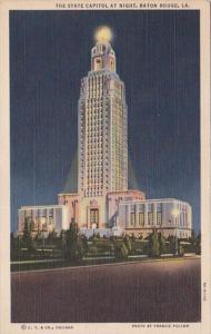 Louisiana Baton Rouge The State Capitol At Night 1941 Curteich