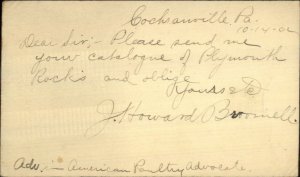 1902 Cochranville PA to Lancaster MA Government Postal Card